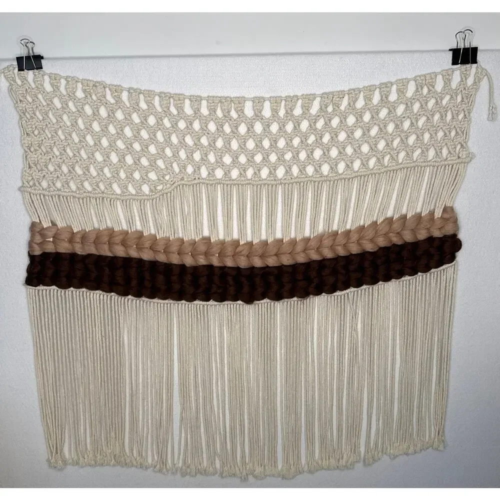 Large 39x34 Boho Macrame Wall Hanging Fringe Neutral Decor